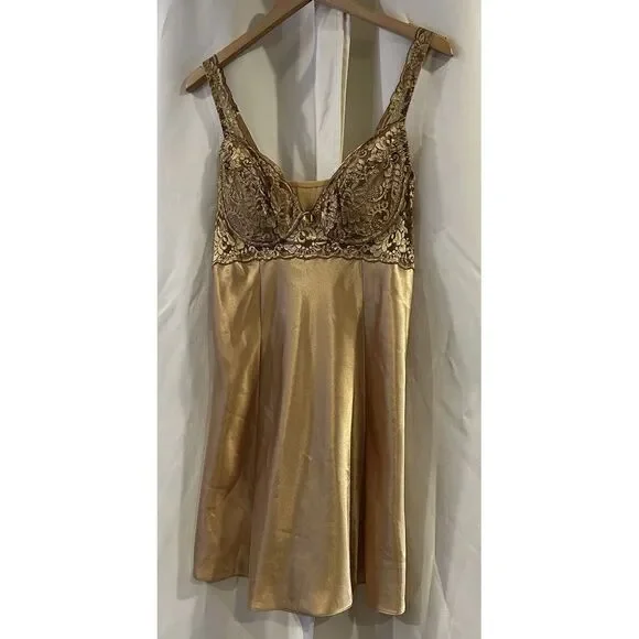 victoria secret gold dress 1990s Victoria's Secret Gold Lace Bustier Slip Dress